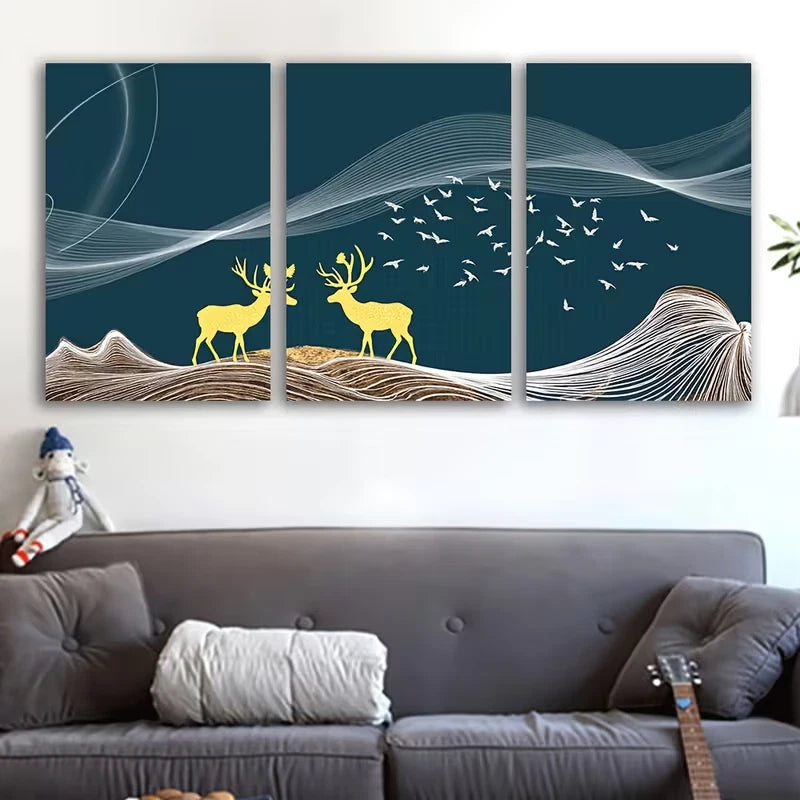3pcs Several Deer Were Standing Painting Wall Art Set Canvas Framed 50x70cm - High Quality Print 100% Australian Made Wall Canvas Ready to Hang