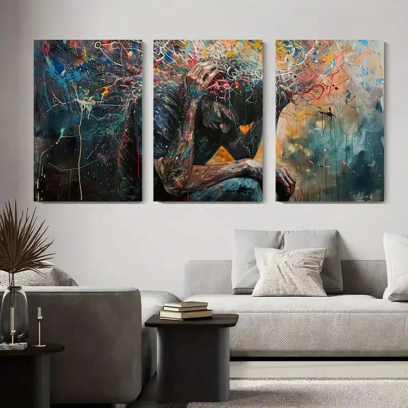 3pcs Abstract Emotional Expression Metal Print Ready to Hang Art - Bella Home Decor
