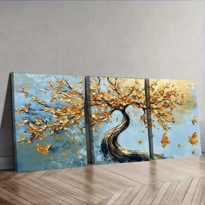 3pcs An abstract tree with golden leaves Wall Art Set Canvas Unframed - High Quality Print 100% Australian Made Wall Canvas - Bella Home Decor