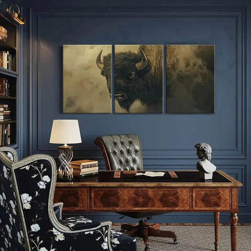 3pcs Artistic Bison Portrait Wildlife Nature Scene Metal Print Ready to Hang Art - Bella Home Decor