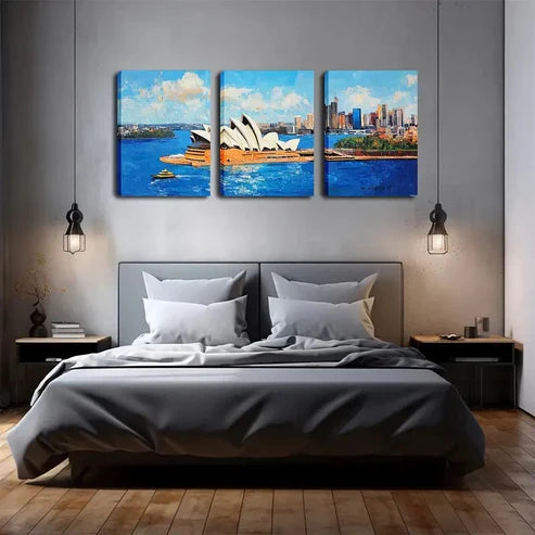 3pcs Sydney, Opera House Wall Art Set Canvas Framed 60x90cm - High Quality Print 100% Australian Made Wall Canvas Ready to Hang