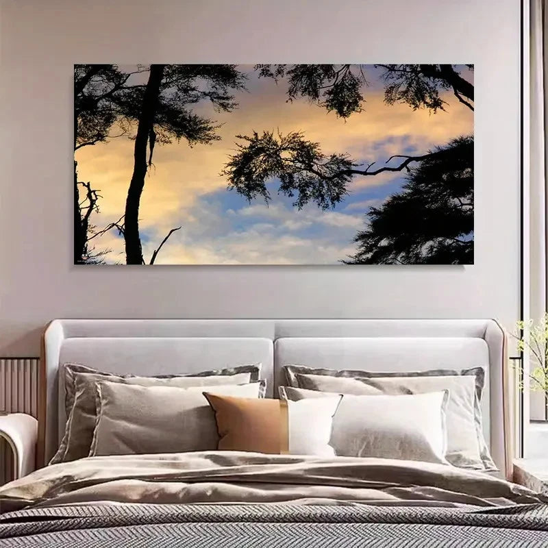 Sunset Tree Landscape Forest Wall Art Canvas Office Home Room Framed 120x60cm - Bella Home Decor