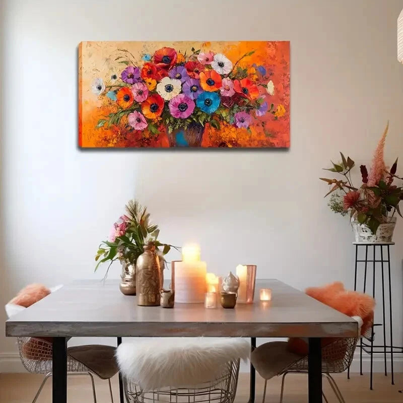 Colorful Flowers In Dark Vase Wall Art Canvas Office Home Room Framed 120x60cm - Bella Home Decor