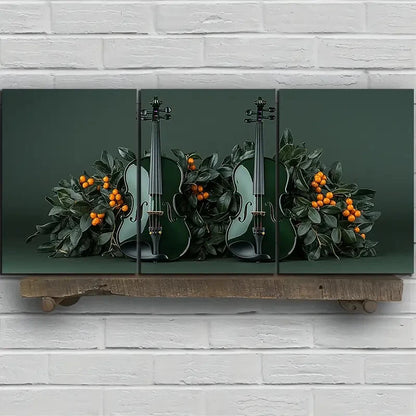 3pcs Chic Cello Trio Music Instruments Green Metal Print Ready to Hang Art - Bella Home Decor