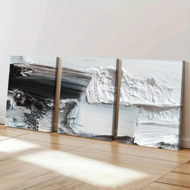 3pcs Black & White Abstract Monochrome Palette  Wall Art Set Canvas Framed 60x90cm - High Quality Print 100% Australian Made Wall Canvas Ready to Hang - Bella Home Decor