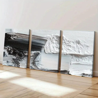 3pcs Black & White Abstract Monochrome Palette  Wall Art Set Canvas Framed 60x90cm - High Quality Print 100% Australian Made Wall Canvas Ready to Hang - Bella Home Decor