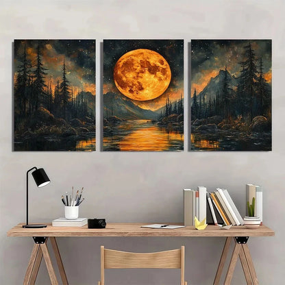 3pcs Pond Moon Colorful Nature Metal Print Ready to Hang Art - Bella Home Decor