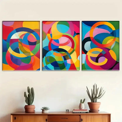 3pcs Colorful Abstract Circle Vibrant Geometric Metal Print Ready to Hang Art - Bella Home Decor