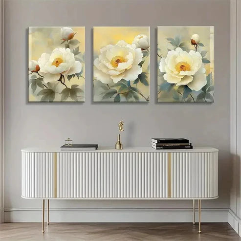 3pcs Elegant Peony Flower Set Featuring Perfect Wall Art Canvas Unframed – High Quality Print 100% Australian Made Wall Canvas