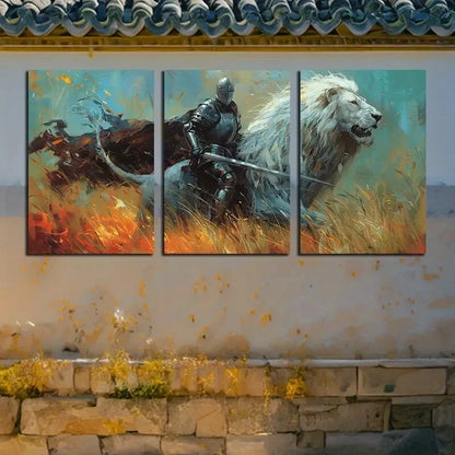 3pcs Knight and Lion Illustration Metal Print Ready to Hang Art - Bella Home Decor