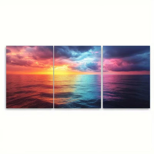 3pcs Vibrant Rainbow Seascape Turquoise Ocean Metal Print Ready to Hang Art