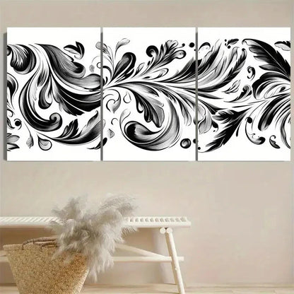 3pcs Elegant Black and White Floral Wall Art Set Canvas Framed 40x60cm - High Quality Print 100% Australian Made Wall Canvas Ready to Hang