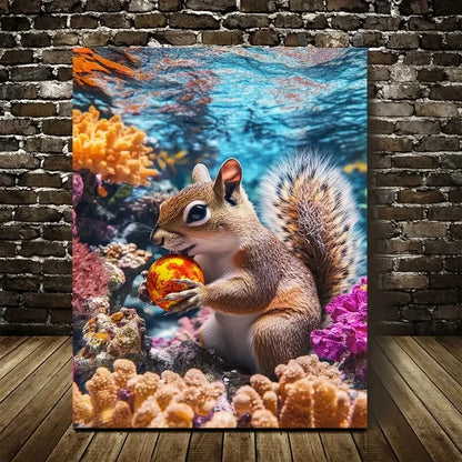 Beautiful Vibrant Squirrel Underwater Scene with Coral 40x60cm Metal Print Ready to Hang - Bella Home Decor