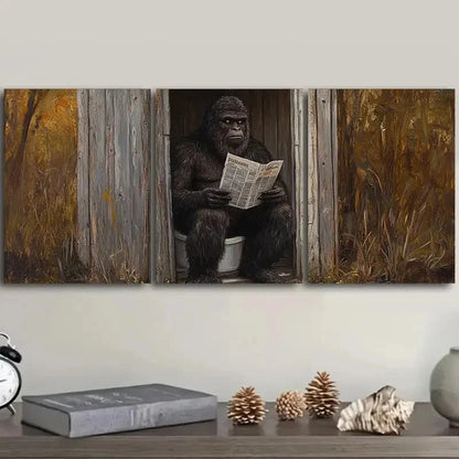 3pcs Orangutan Reads Newspaper Decor Wall Art Set Canvas Framed 40x60cm - High Quality Print 100% Australian Made Wall Canvas Ready to Hang