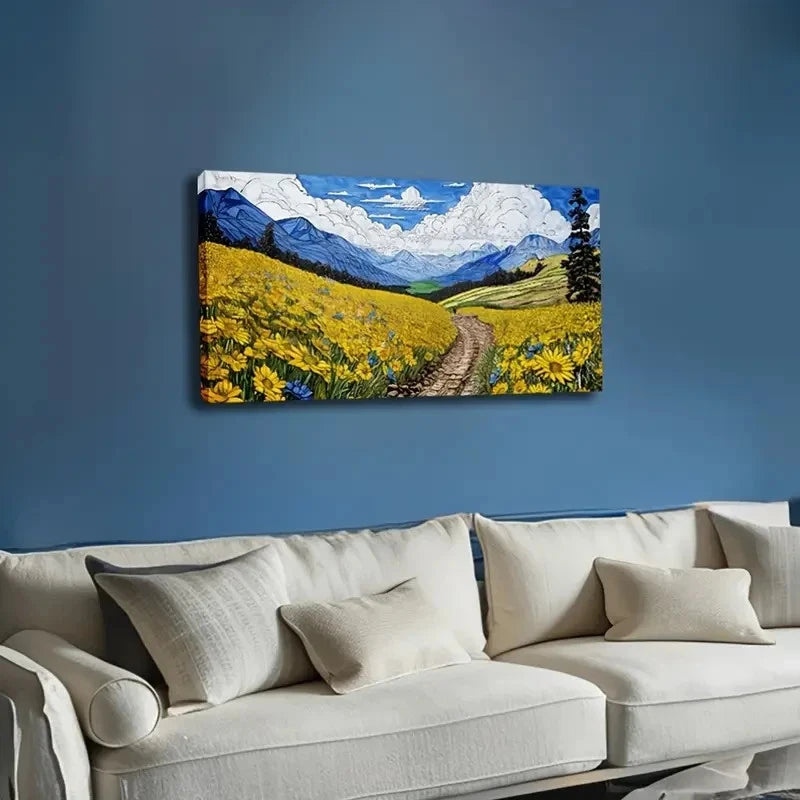 Yellow Flowers Modern Wall Art Canvas Office Home Room Framed 120x60cm