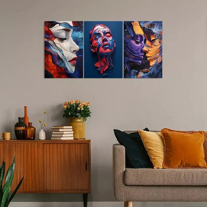 3pcs Vintage Abstract Expressionist Portrait Metal Print Ready to Hang Art - Bella Home Decor