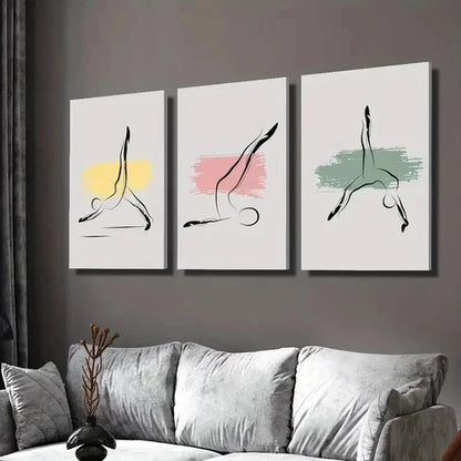 3pcs Abstract Pilates Exercise Poses  Wall Art Set Canvas Unframed - High Quality Print 100% Australian Made Wall Canvas - Bella Home Decor