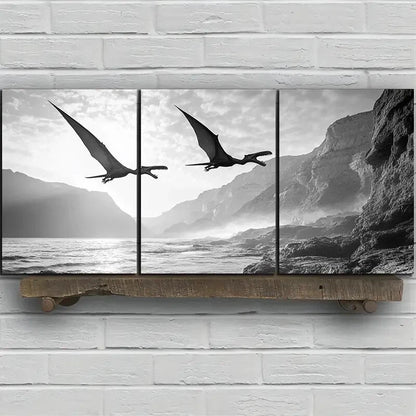 3pcs Dragons Flying On The Coast Metal Print Ready to Hang Art - Bella Home Decor