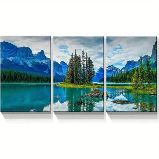 3pcs Landscape with Turquoise Lake Metal Print Ready to Hang Art