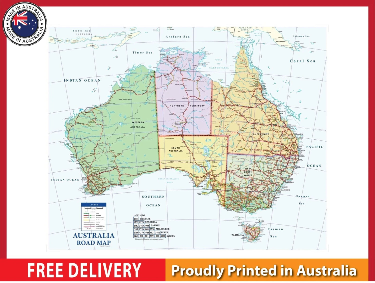 Australia Road map with details 91x61cm poster AU