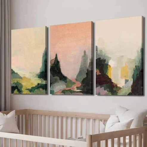 3pcs Abstract Retro Forest Landscape Wall Art Set Canvas Unframed - High Quality Print 100% Australian Made Wall Canvas - Bella Home Decor