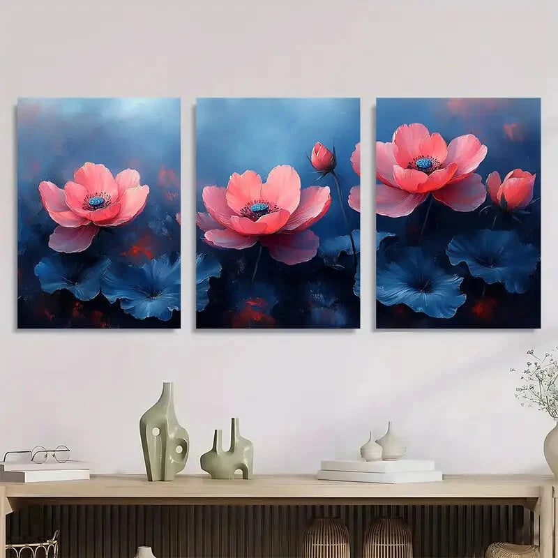 3pcs Rain Kissed Vibrant Bloom Floral Painting Metal Print Ready to Hang Art - Bella Home Decor