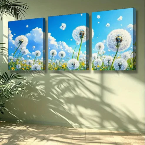3pcs White Dandelion Painting Wall Art Set Canvas Unframed - High Quality Print 100% Australian Made Wall Canvas