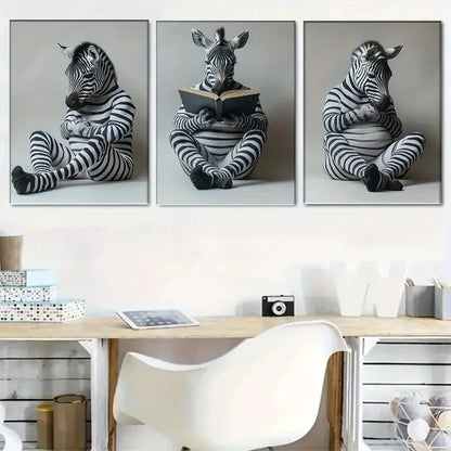 3pcs Adorable Three Zebra Décor Perfect Wall Art Set Canvas Framed 40x60cm - High Quality Print 100% Australian Made Wall Canvas Ready to Hang - Bella Home Decor