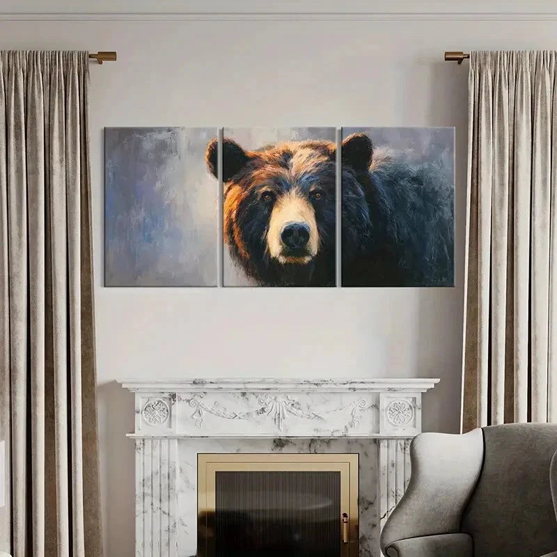 3pcs Artistic Bear Portrait Wildlife Art Metal Print Ready to Hang Art - Bella Home Decor
