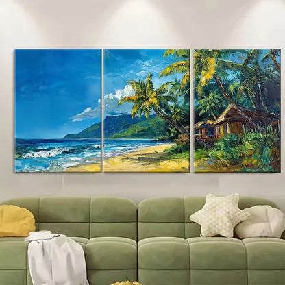 3pcs Hawaii Painting Bungalow Metal Print Ready to Hang Art