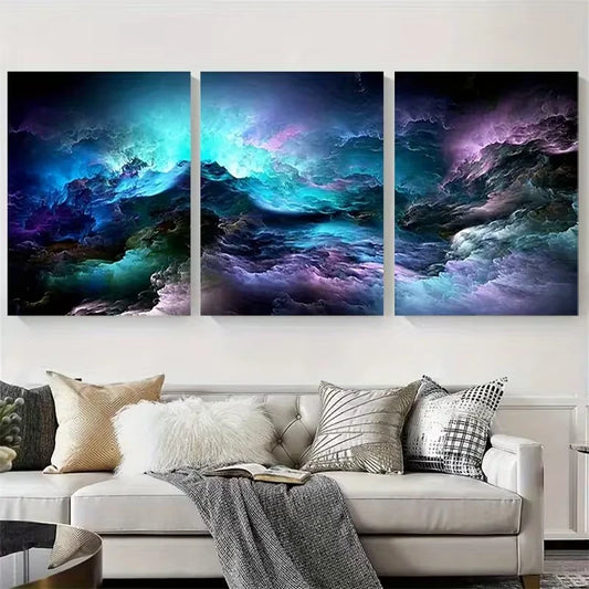 3pcs Abstract Cosmic Swirls Metal Print Ready to Hang Art