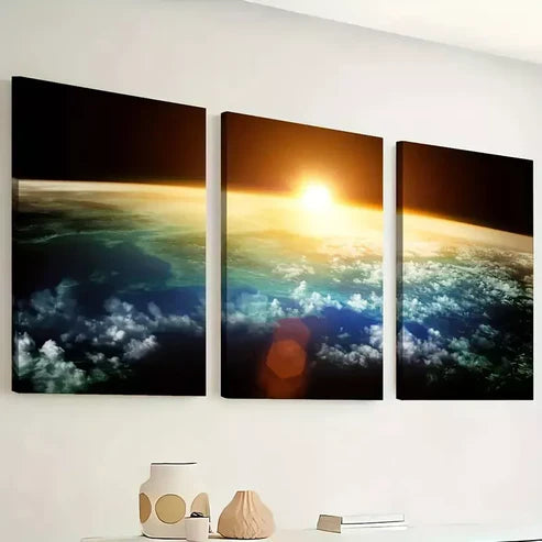3pcs Space sunrise scenery - earth paintings Wall Art Canvas Unframed - High Quality Print 100% Australian Made Wall Canvas