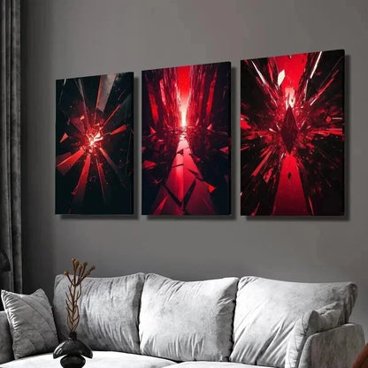 3pcs Broken Red Crystal Fragments Splash Wall Art Set Canvas Framed 60x90cm - High Quality Print 100% Australian Made Wall Canvas Ready to Hang