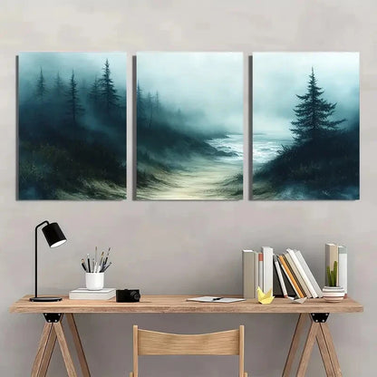3pcs Misty Foggy Beach Abstract Seascape Metal Print Ready to Hang Art - Bella Home Decor