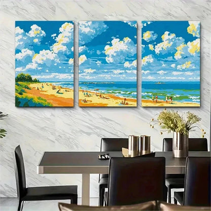 3pcs Sun-Kissed Shoreline Painting Perfect Wall Art Set Canvas Framed 50x70cm - High Quality Print 100% Australian Made Wall Canvas Ready to Hang