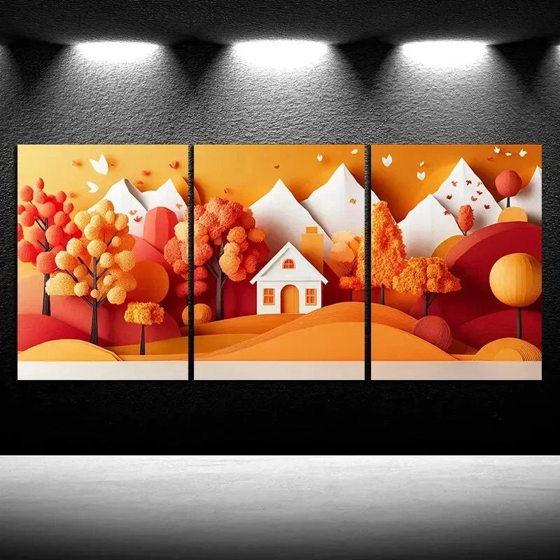 3pcs Mountains And Cabins Colourful Wall Art Set Canvas Framed 60x90cm - High Quality Print 100% Australian Made Wall Canvas Ready to Hang - Bella Home Decor