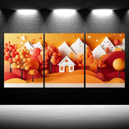 3pcs Mountains And Cabins Colourful Wall Art Set Canvas Framed 60x90cm - High Quality Print 100% Australian Made Wall Canvas Ready to Hang - Bella Home Decor