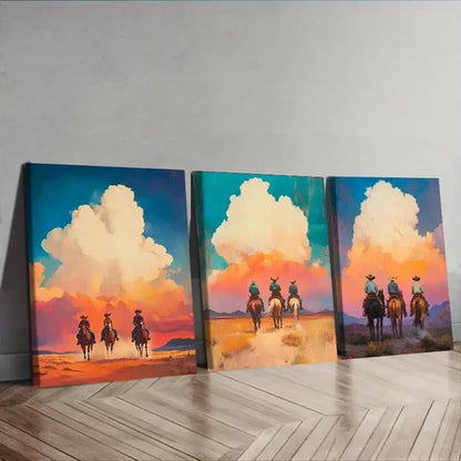 3pcs Vibrant Cowboy Riding Scenes Wall Art Canvas Unframed - High Quality Print 100% Australian Made Wall Canvas