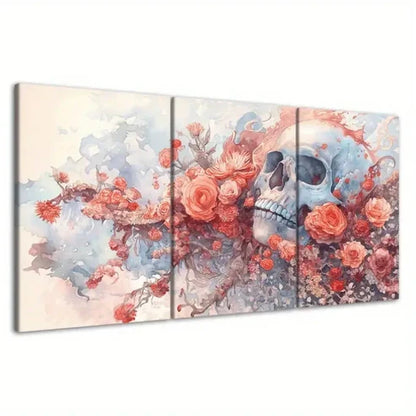 3pcs Human Skull in Flowers Life and Death Wall Art Canvas Unframed – High Quality Print 100% Australian Made Wall Canvas