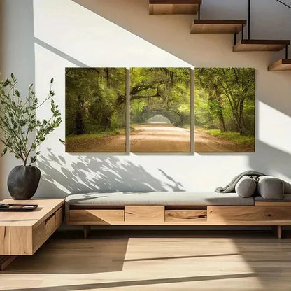 3pcs Serene Sunlit Forest Tree Lined Pathway Wall Art Canvas Unframed - High Quality Print 100% Australian Made Wall Canvas