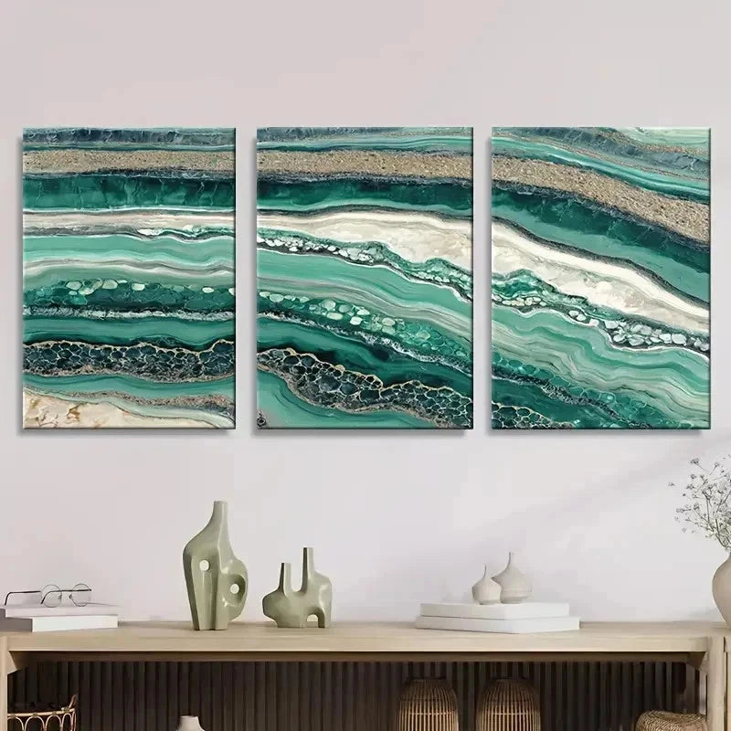 3pcs Artificial Jade Ocean Abstract Wall Art Set Canvas Framed 40x60cm - High Quality Print 100% Australian Made Wall Canvas Ready to Hang - Bella Home Decor