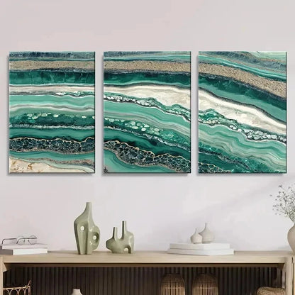 3pcs Artificial Jade Ocean Abstract Wall Art Set Canvas Framed 40x60cm - High Quality Print 100% Australian Made Wall Canvas Ready to Hang - Bella Home Decor
