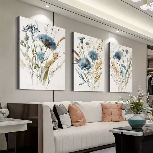 3pcs Wildflowers Florals, Minimalist Botanical Canvas Wall Art Set Canvas Framed 50x70cm - High Quality Print 100% Australian Made Wall Canvas Ready to Hang