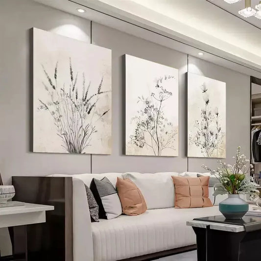 3pcs Floral & Ink Plant Wall Art Set Canvas Framed 50x70cm - High Quality Print 100% Australian Made Wall Canvas Ready to Hang