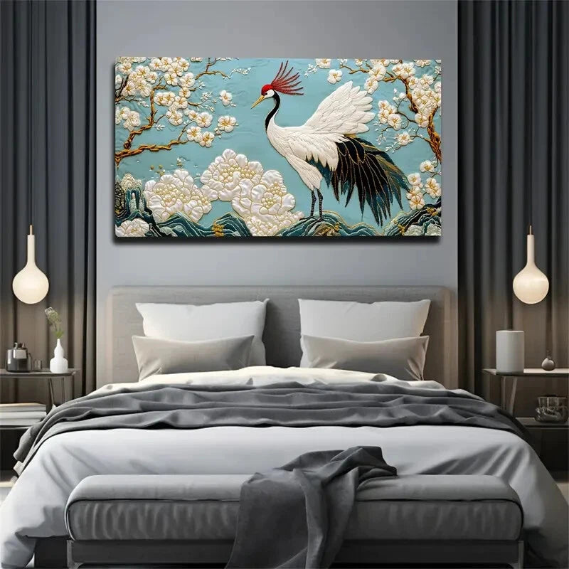 Elegant Red-Crowned Crane Wall Art Canvas Office Home Room Framed 120x60cm - Bella Home Decor