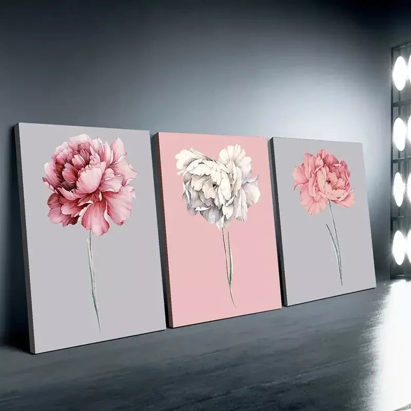 3pcs Modern Minimalist Floral  Wall Art Set Canvas Framed 50x70cm - High Quality Print 100% Australian Made Wall Canvas Ready to Hang - Bella Home Decor