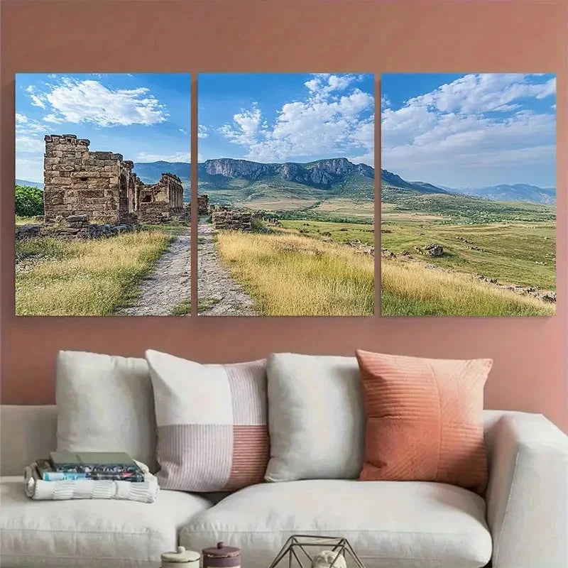 3pcs Kars Travel Poster Ani Ruins Illustration Wall Art Set Canvas Framed 60x90cm - High Quality Print 100% Australian Made Wall Canvas Ready to Hang