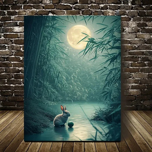 Surreal Art Scene of Rabbit Playing with Ball 40x60cm Metal Print Ready to Hang - Bella Home Decor