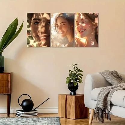 3pcs Vintage-Inspired Smiling Woman Metal Print Ready to Hang Art - Bella Home Decor