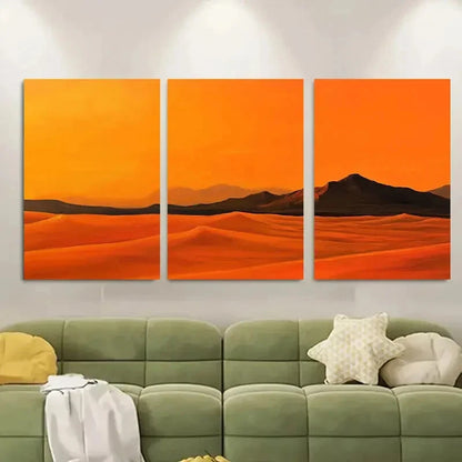 3pcs Vibrant Orange Sand Under Golden Sky Metal Print Ready to Hang Art - Bella Home Decor